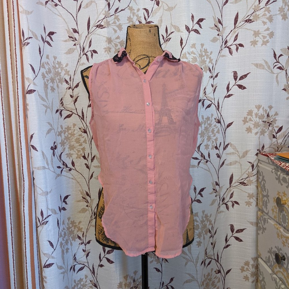 Roommates Sheer Pink Collared Tank, Size: L